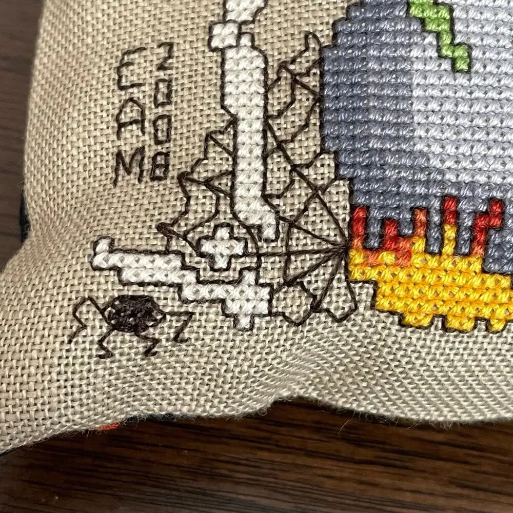 Halloween Cross Stitch Pillow Door Hanger Skeleton Trick or Treat Hanging Spider